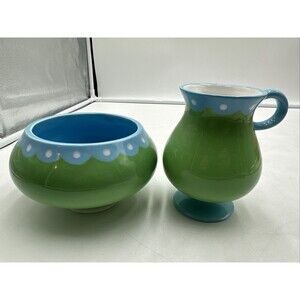 Retro Jonathan Adler Happy Home 2004 Ice Cream Parlour Bowl and Parfait Mug Blue